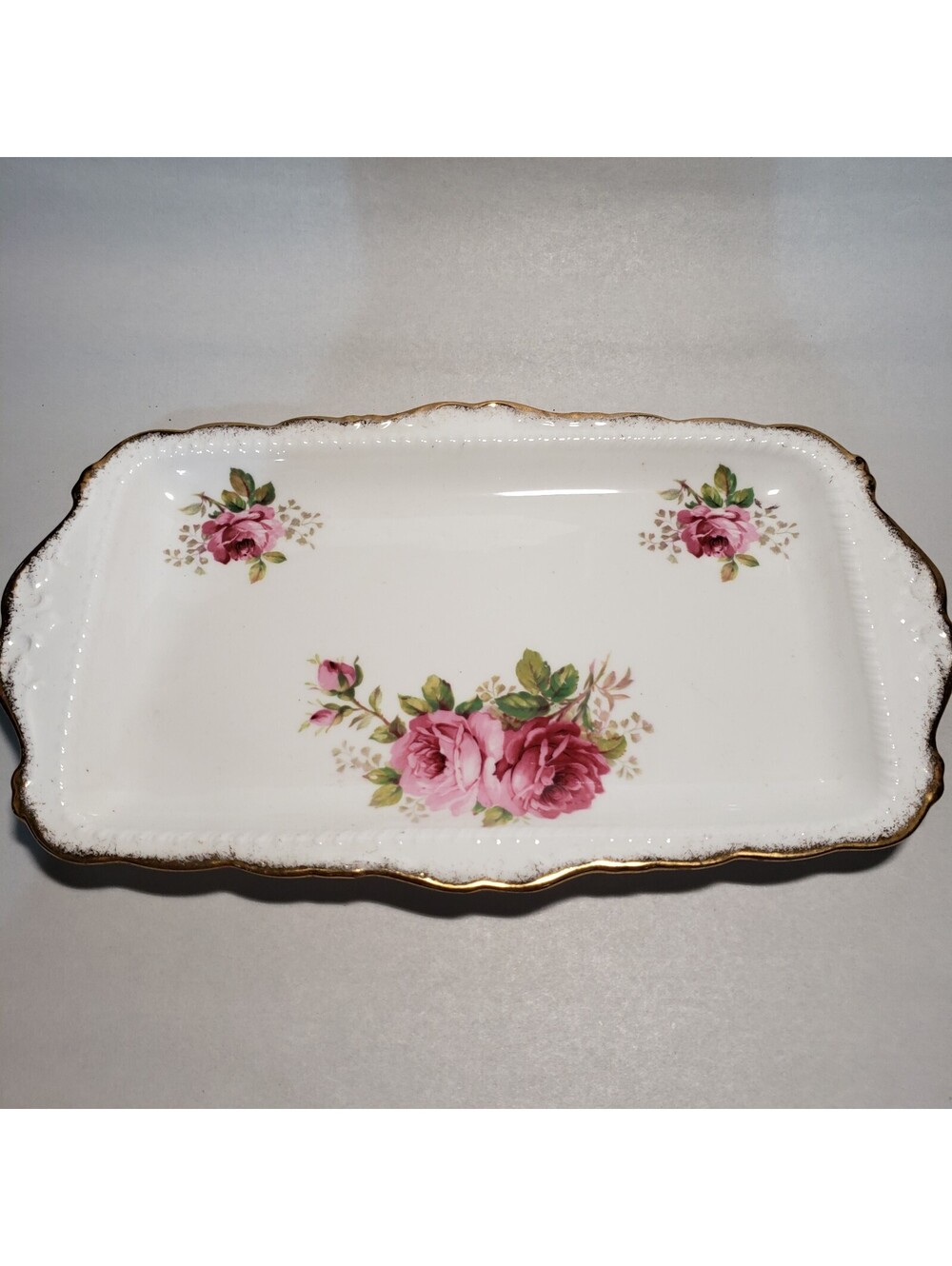 Vintage Royal Albert Amercian Beauty Sandwich Tray Vanity Pink Roses England